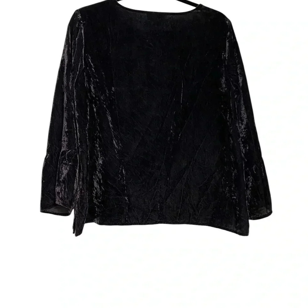 Habitat Deep Purple Velvet 3/4 Sleeve Crew Neck Blouse - Picture 2 of 4